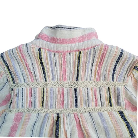 ANTHROPOLOGIE Short Sleeve Georgina Tiered Striped Shirt Dress Womens (M-Petite) - Picture 3 of 15